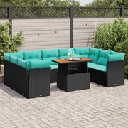 Set Divani da Giardino 10pz con Cuscini in Polyrattan Nero 3326969