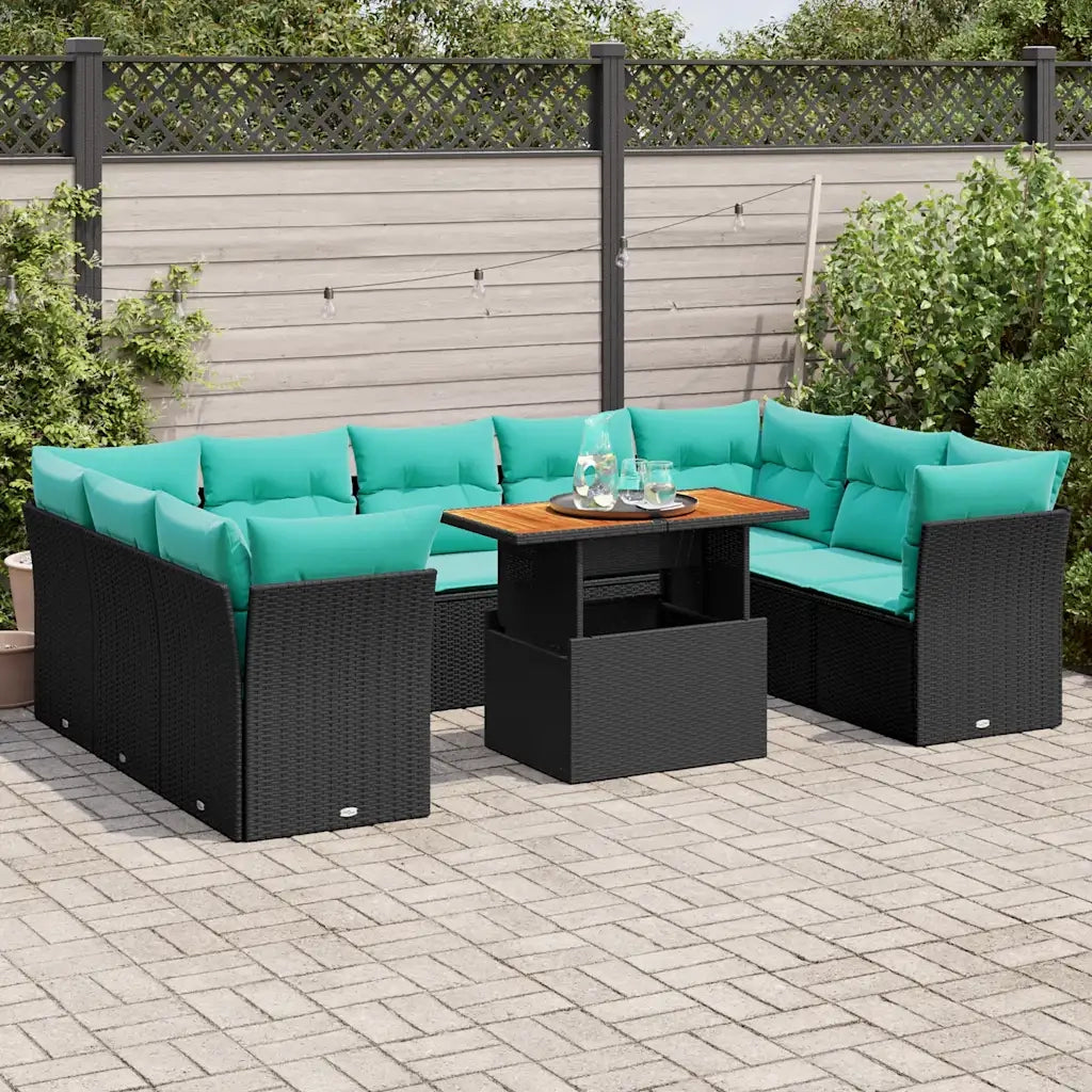 Set Divani da Giardino 10pz con Cuscini in Polyrattan Nero 3326969