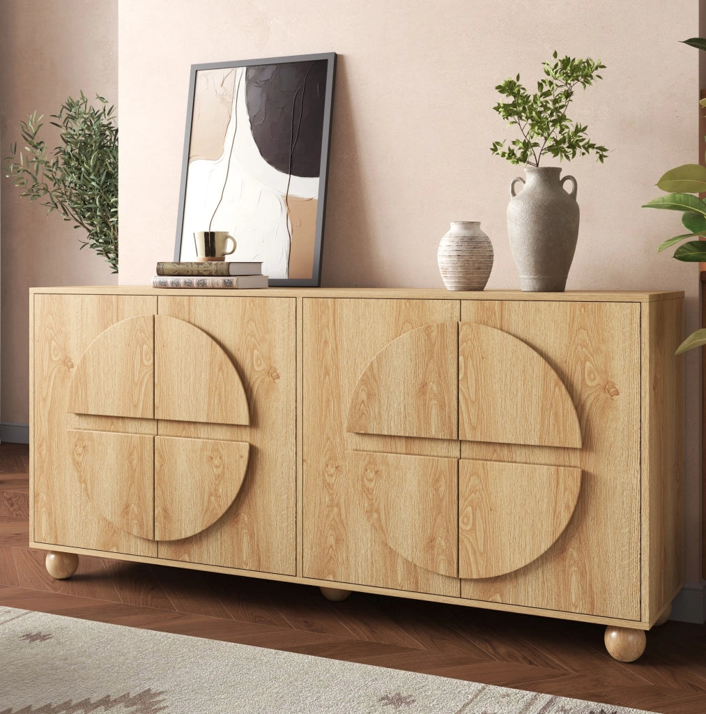 Sideboard a 4 ante con ripiani regolabili; 160x38x76 cm in MDF e pino; naturale