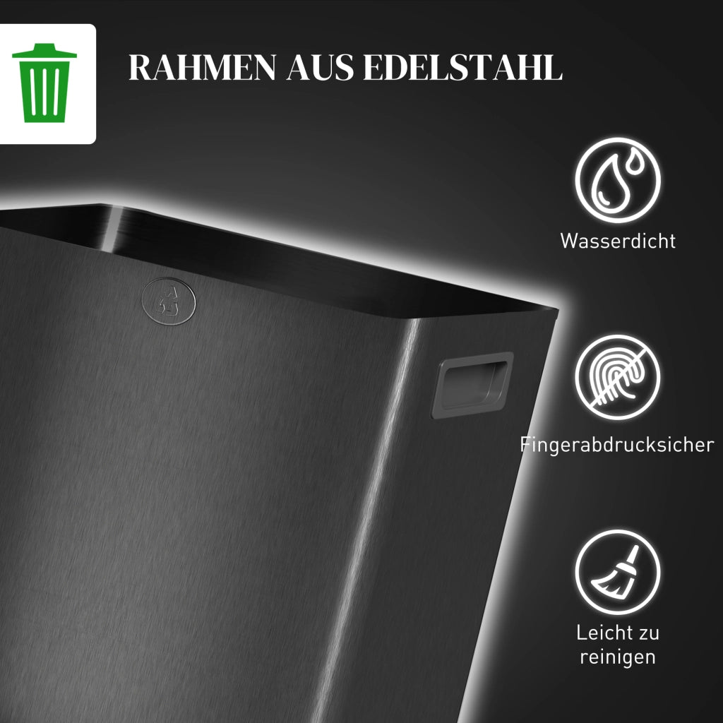 Doppio Cestino per Rifiuti ¨C zephmum ¨C Nero, Acciaio Inox, Plastica, 15 Litri