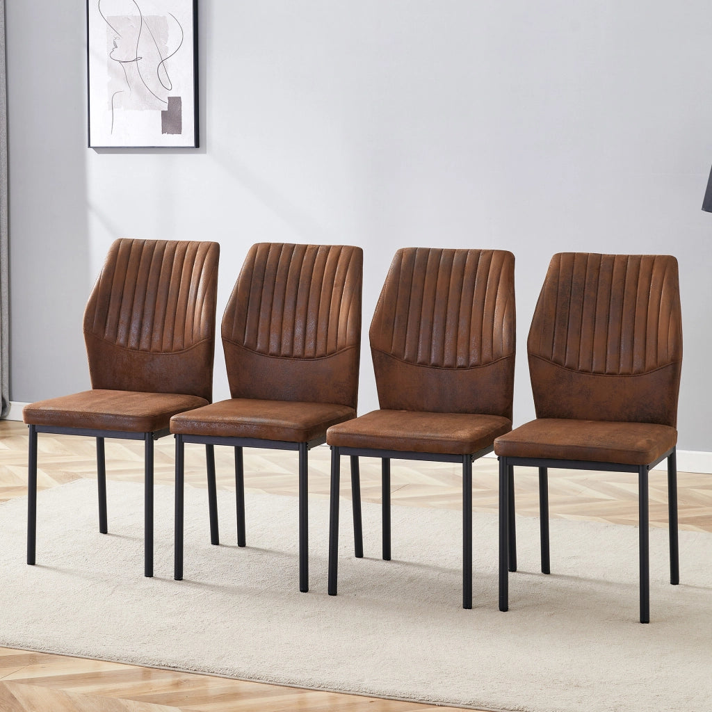 Sedie da pranzo set da 4 in tessuto tecnico con schienale a righe verticali e gambe in metallo nero marrone