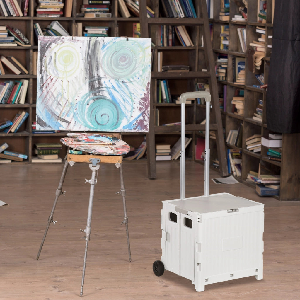 Carrello per Supermercato con 2 Ruote e Manico Regolabile ¨C zephmum ¨C Bianco 41,5x32,5x85 cm