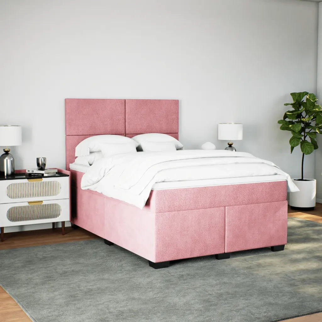 Giroletto a Molle con Materasso Rosa 160x200 cm in Velluto