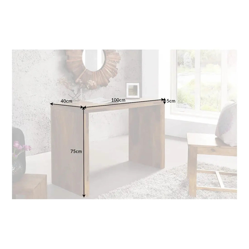 Scrivania retta ORBO 100 cm in legno massiccio di Sheesham verniciato - Design semplice marrone naturale