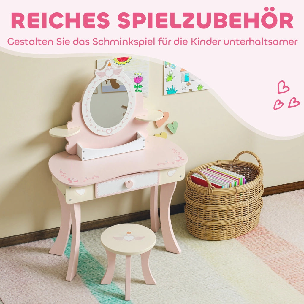 Scrivania per bambini con specchio e cassetto ¨C Minimal ¨C Rosa, MDF