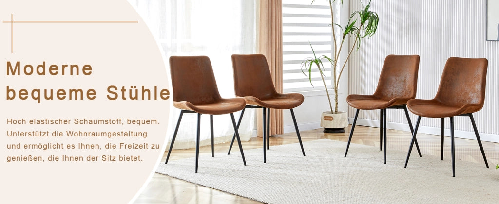 Set di 4 sedie da pranzo marroni in tessuto tecnico traspirante: design moderno con seduta e schienale allargati e piedini in metallo antiscivolo, ide