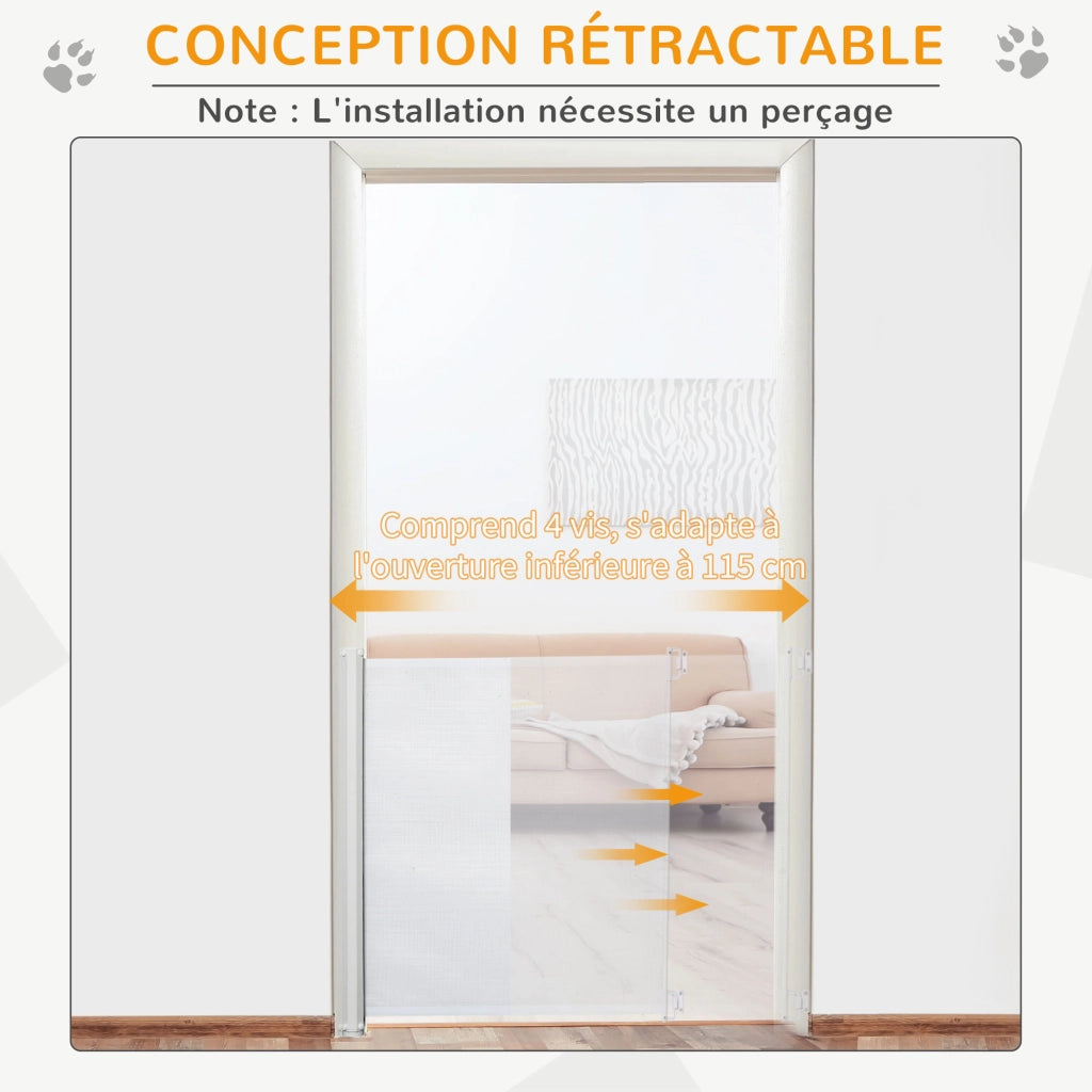 Barriera per cani retrattile automatica ¨C zephmum ¨C bianco acciaio 115x82.5 cm