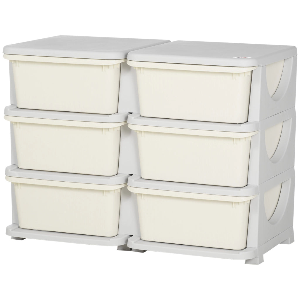 Cassettiera 6 Cassetti per Bambini 3-6 Anni con Bordi Arrotondati. in PP Bianco Crema. 75x37x56.5 cm