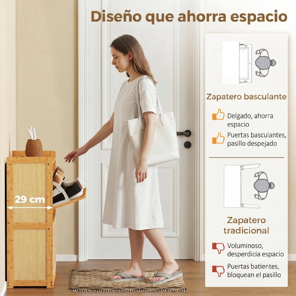Mobiletto per Scarpe con 2 Cassetti ¨C Minimal ¨C 69x29x83 cm in Bamb¨´ e Rattan