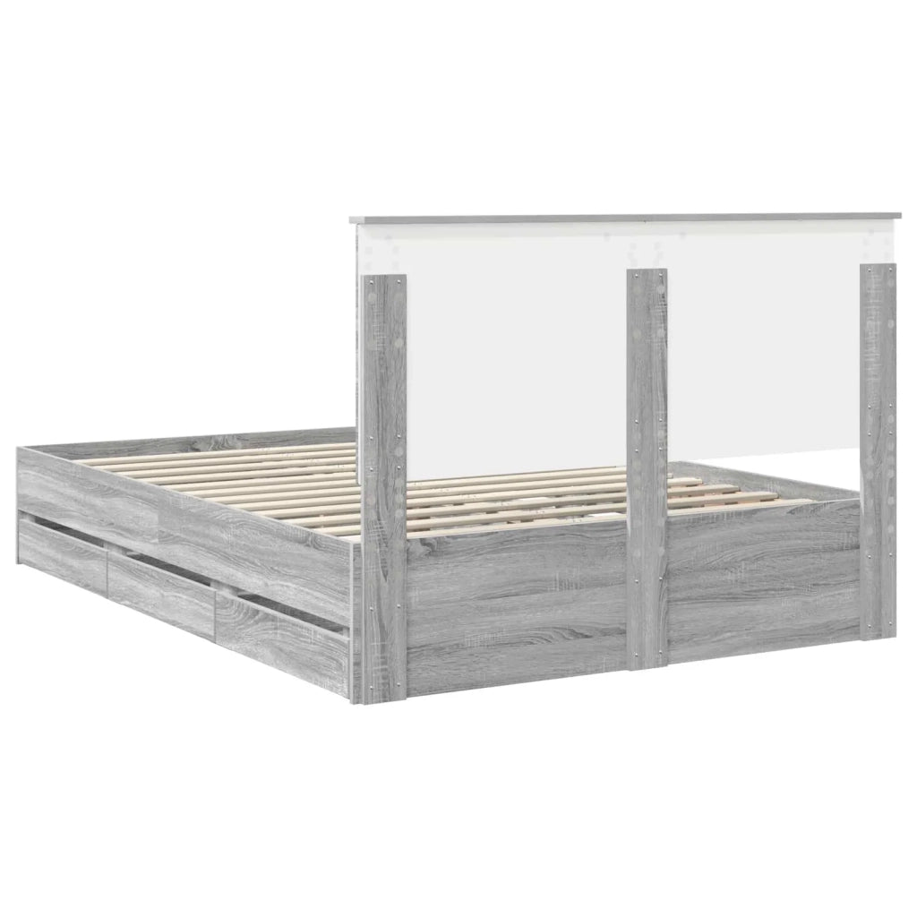 Letto matrimoniale | Letto per adulti | Struttura del letto con cassetto Grigio Sonoma 150 x 200 cm