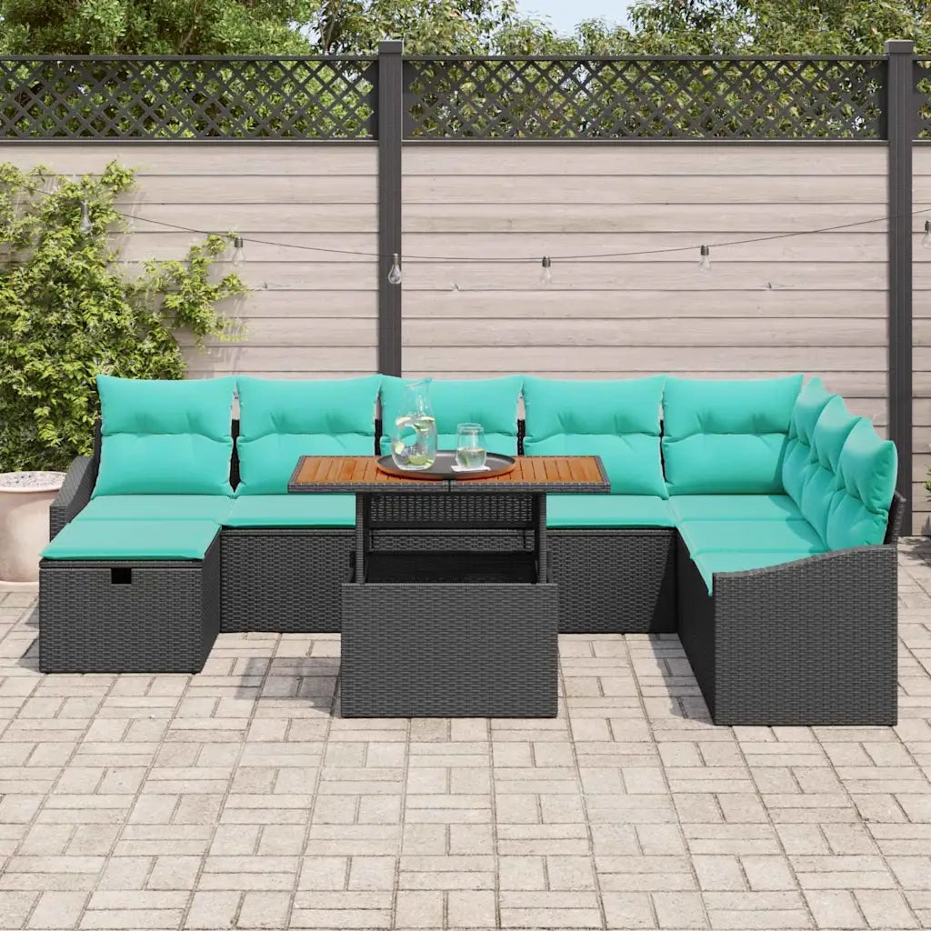Set Divano da Giardino con cuscino 9 pcs Nero polyrattan 3360043
