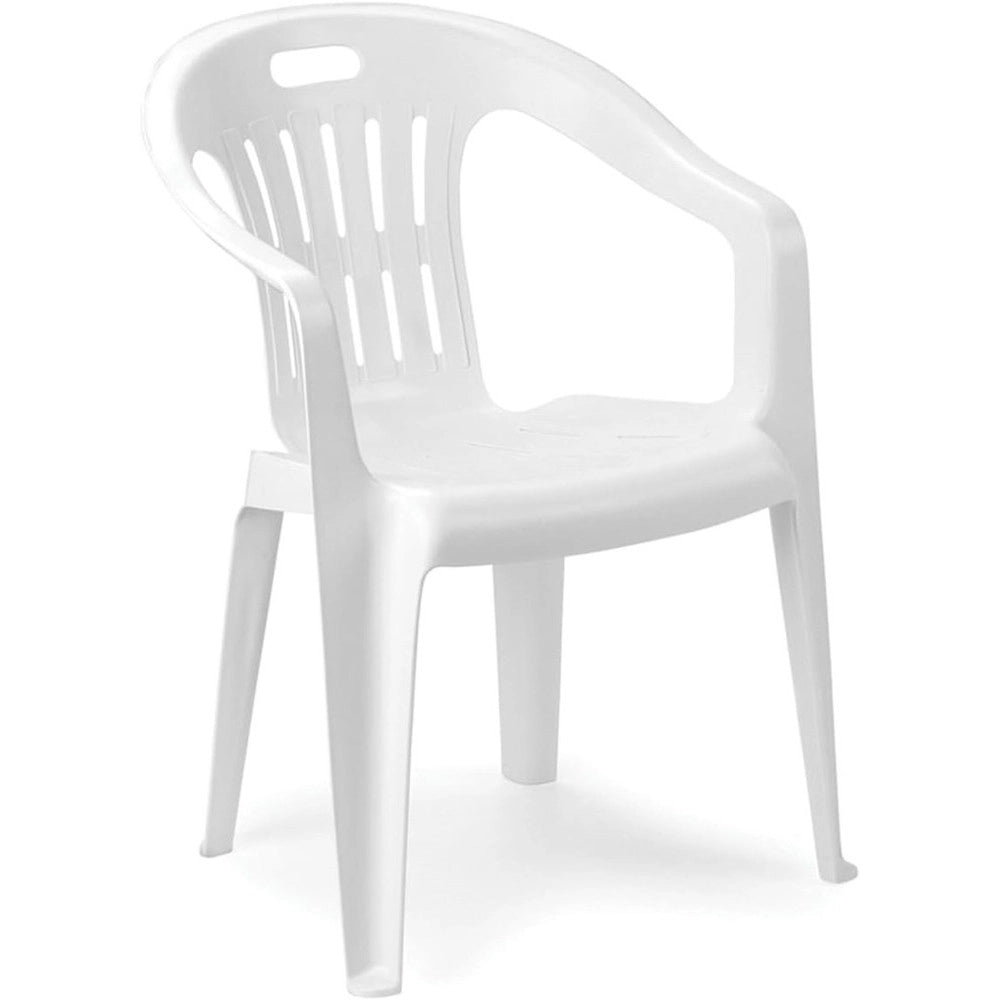 Trade Shop - Set 4pz Sedia Da Giardino Bianca Poltrona In Plastica Monoblocco Con Braccioli 862401 -