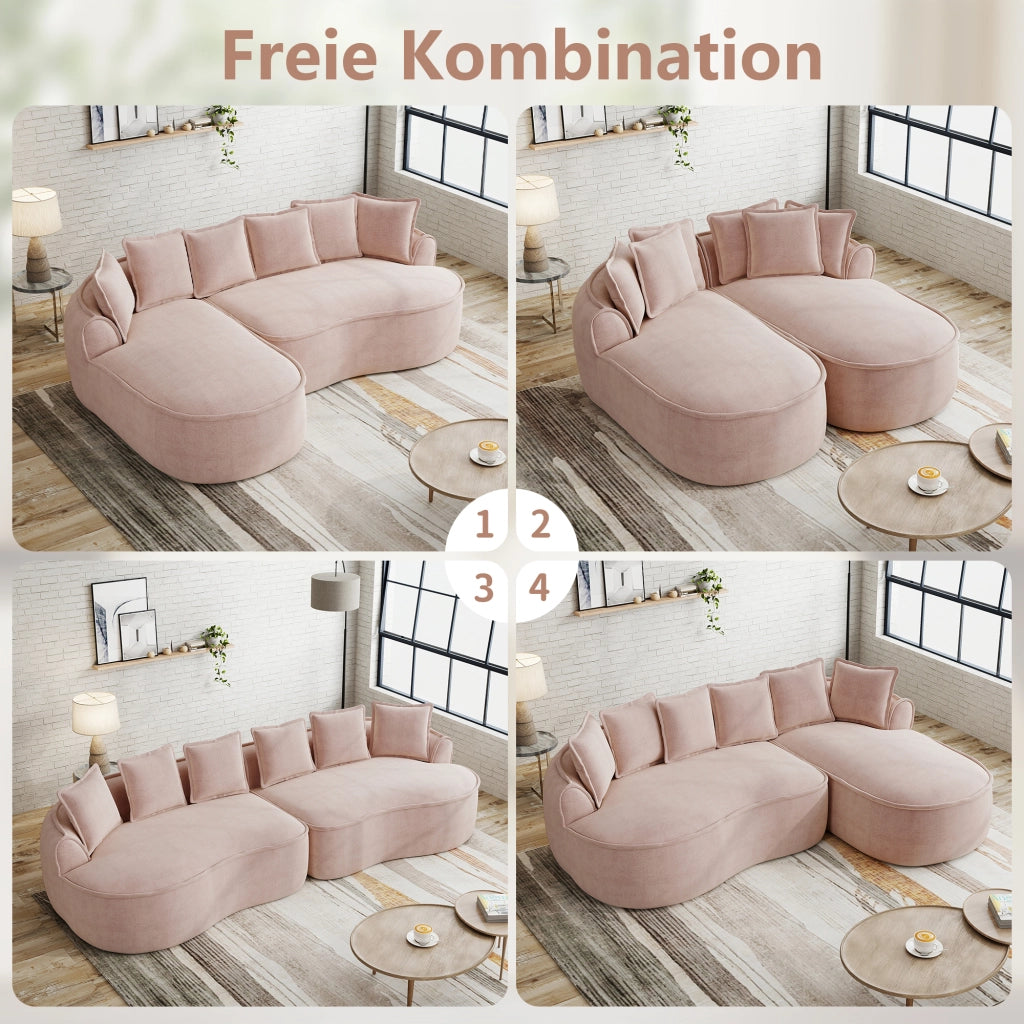 Divano modulare convertibile 2 moduli - con seduta profonda e cuscini - in chenille rosa