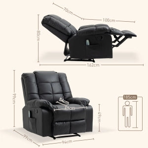 POLTRONA Relax Massaggiante Reclinabile 94x99x99 cm Nero in similpelle