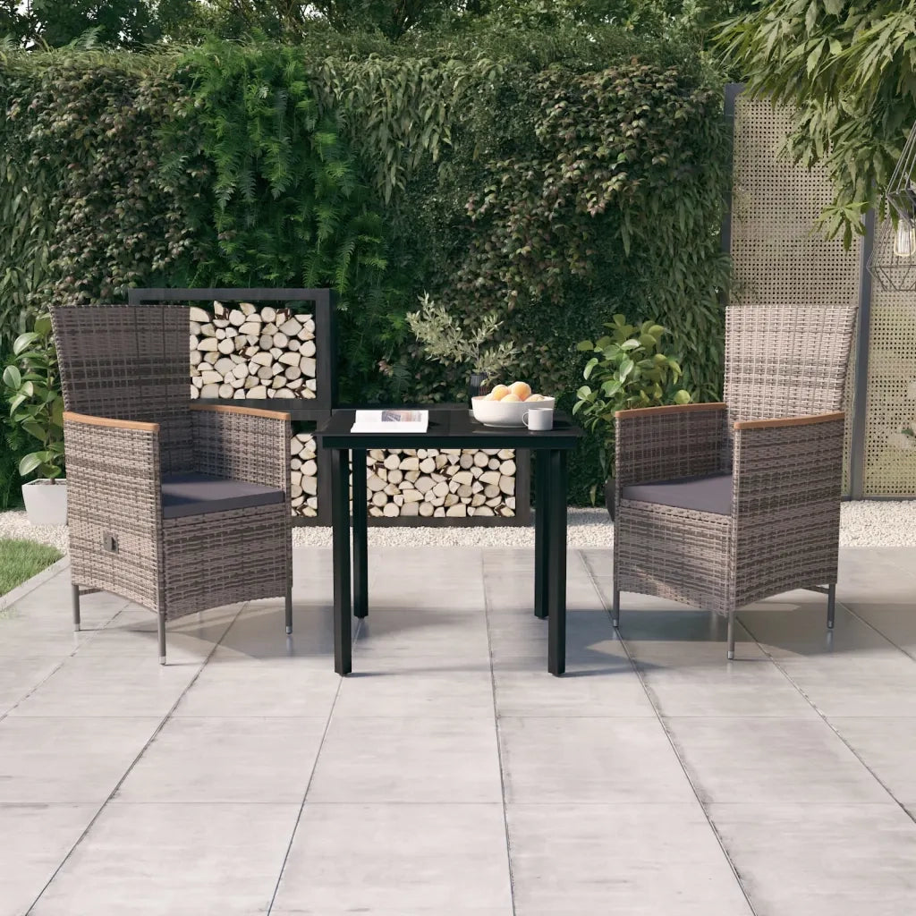 Set da Pranzo da Giardino 3 pz con Cuscini Grigio 3099431