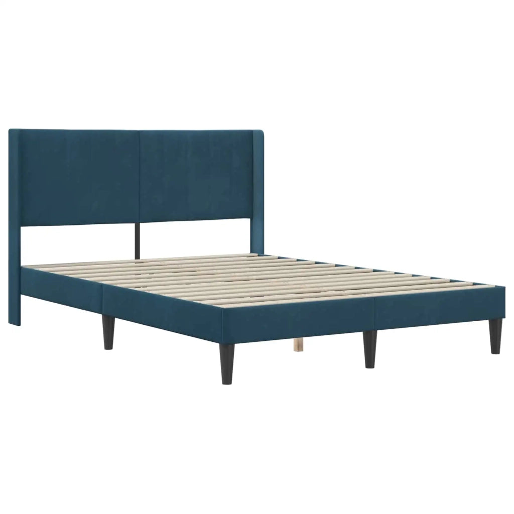 Letto matrimoniale | Letto per adulti | Struttura del letto con testiera Blu 140 x 200 cm Velluto