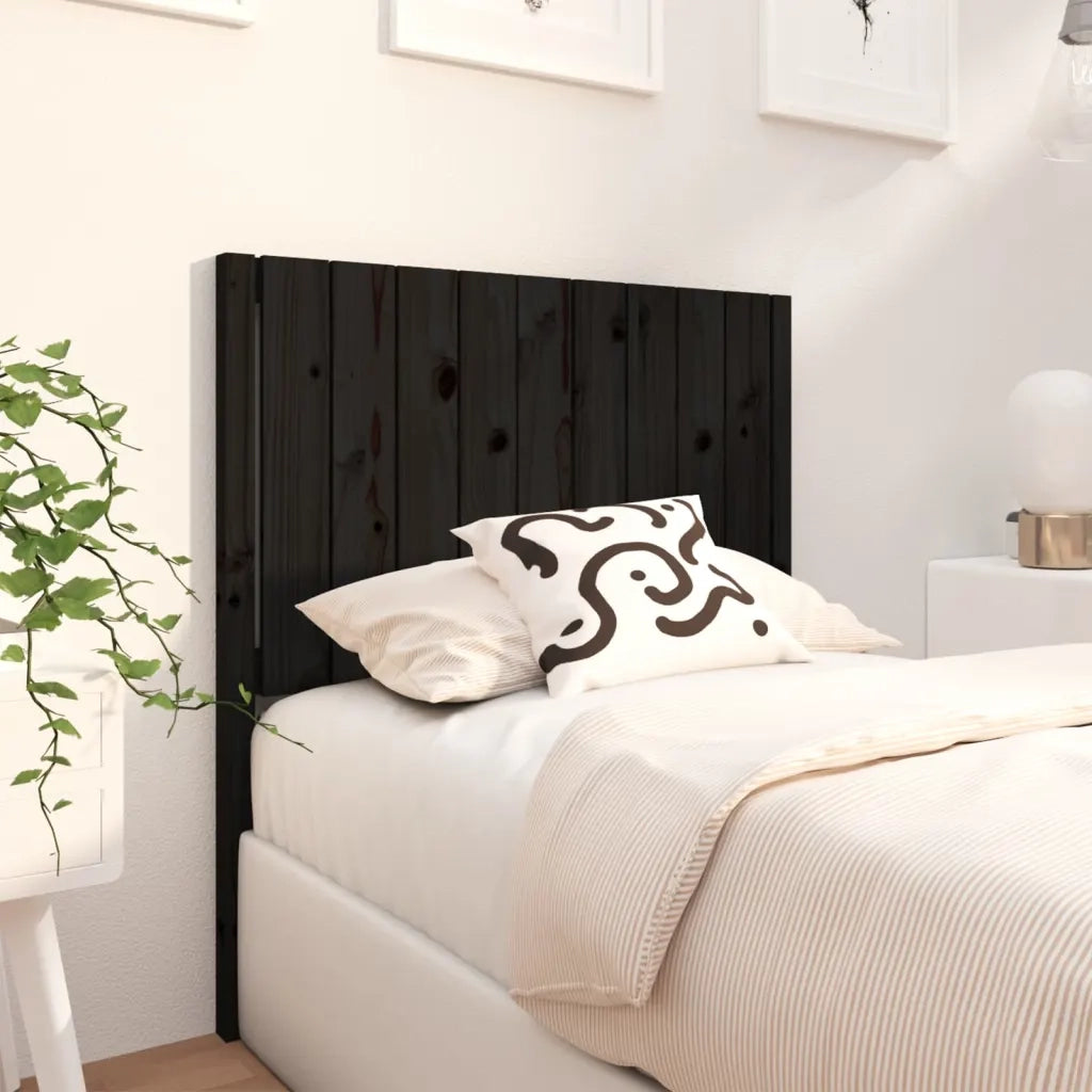 Testiera per Letto Nera 95,5x4x100 cm in Legno Massello di Pino 818854