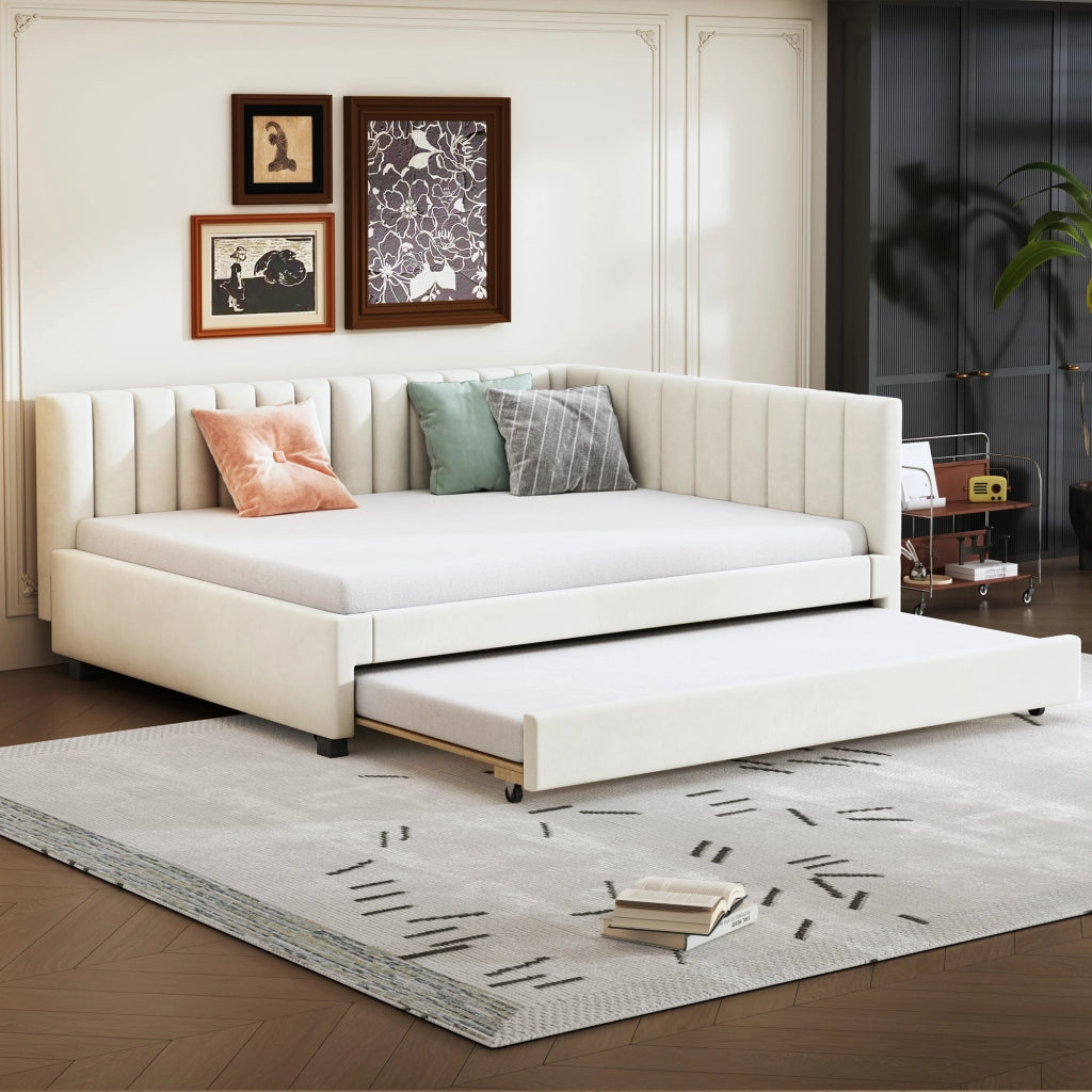 DESMIU Divano letto estraibile 140 × 200 cm 2 posti con letto supplementare, senza materasso, in velluto, beige