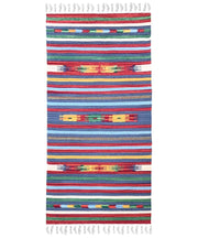 Tappeto KELIM 01 disegni etnici orientali colori vivaci cm.140x200 tessuto e frangia 100% cotone, lavabile in lavatrice