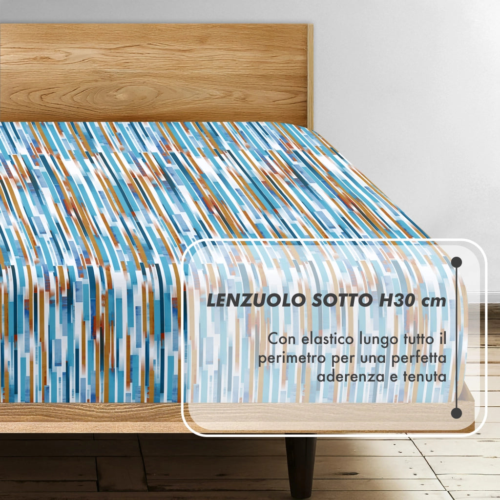 Completo Letto Matrimoniale No Stiro Set Lenzuola In Morbida Microfibra Anallergica Lenzuolo Sotto Con Angoli Elastici Fino 30 Cm, Lenzuolo Teso Sopra 2 Federe Prodotto Italiano  Frammenti
