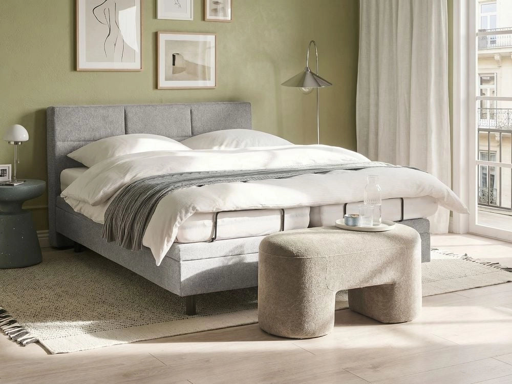 Letto matrimoniale Tessuto grigio chiaro Elettrico 160 x 200 cm regolabile tramite telecomando Rivestimento in ciniglia