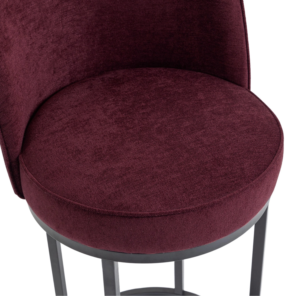 Sgabello da Bar con Schienale Ergonomico e Poggiapiedi, Struttura in Metallo, in Lino Rosso Vino