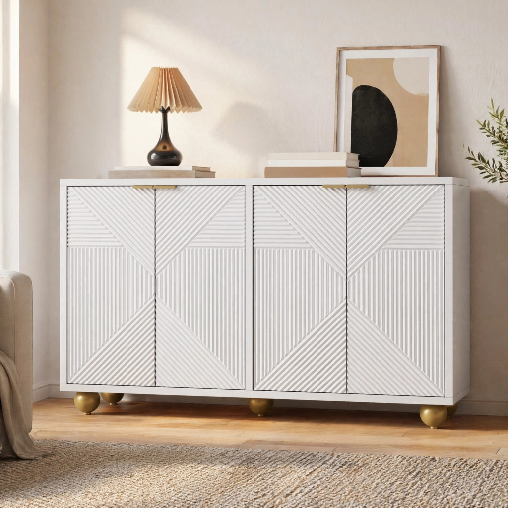 MADIA 120x35x71,5 cm 4 ante in MDF bianco con dettagli dorati