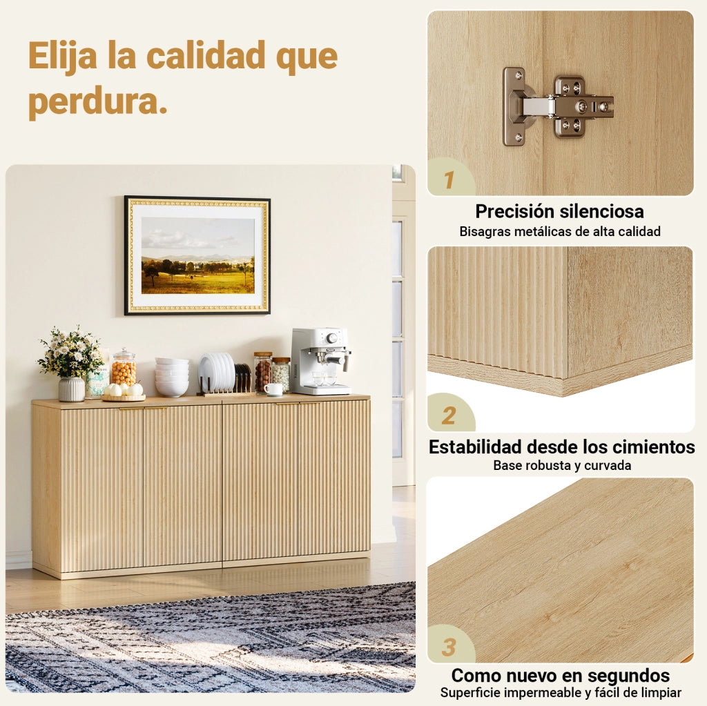 Sideboard a 2 ante con frontale scanalato; 80x40x80 cm; in MDF effetto rovere