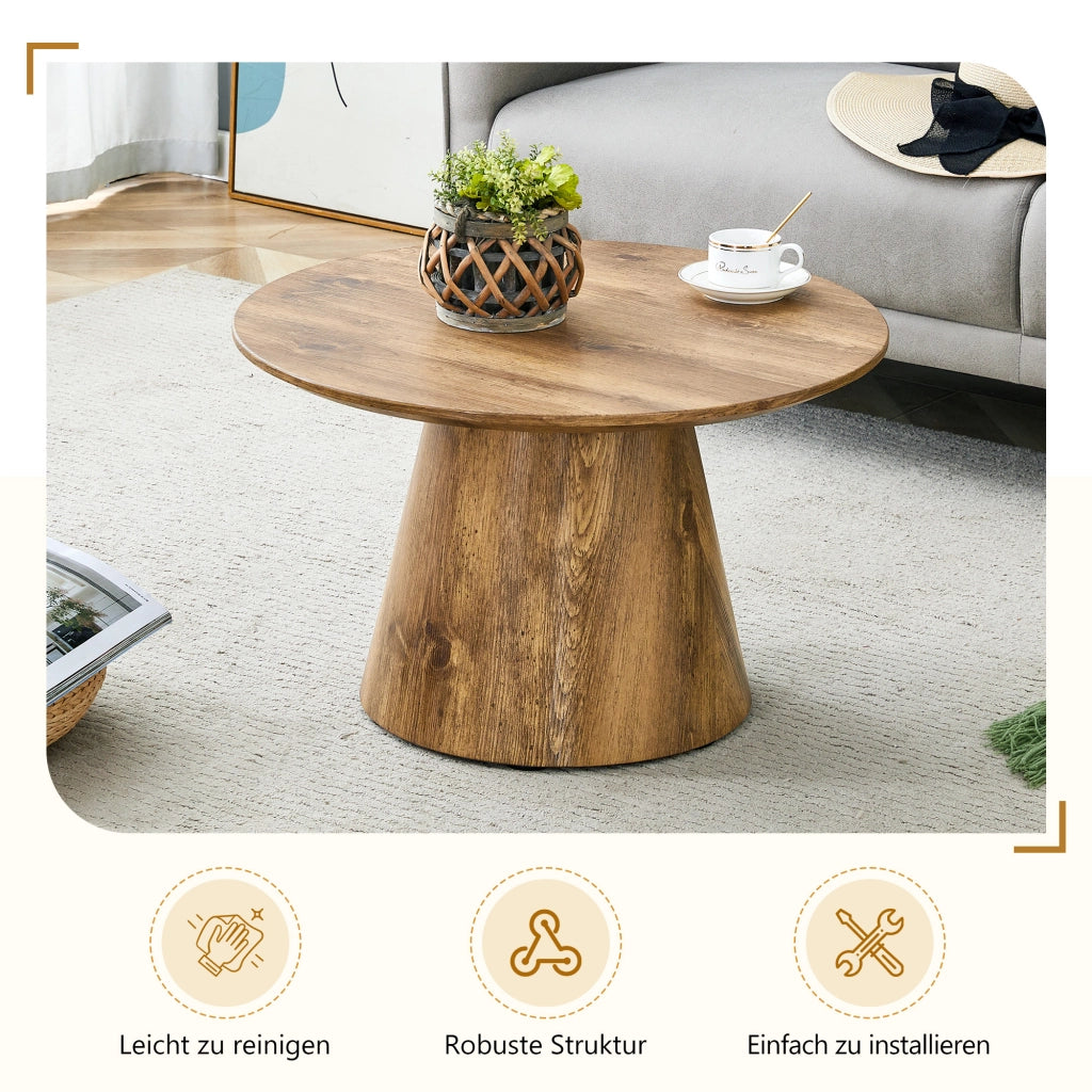 Tavolino rotondo in MDF effetto legno naturale ¨C 60 cm di diametro, 35 cm di altezza. Con rivestimento in laminato effetto legno di alta qualit¨¤ ¨C ide