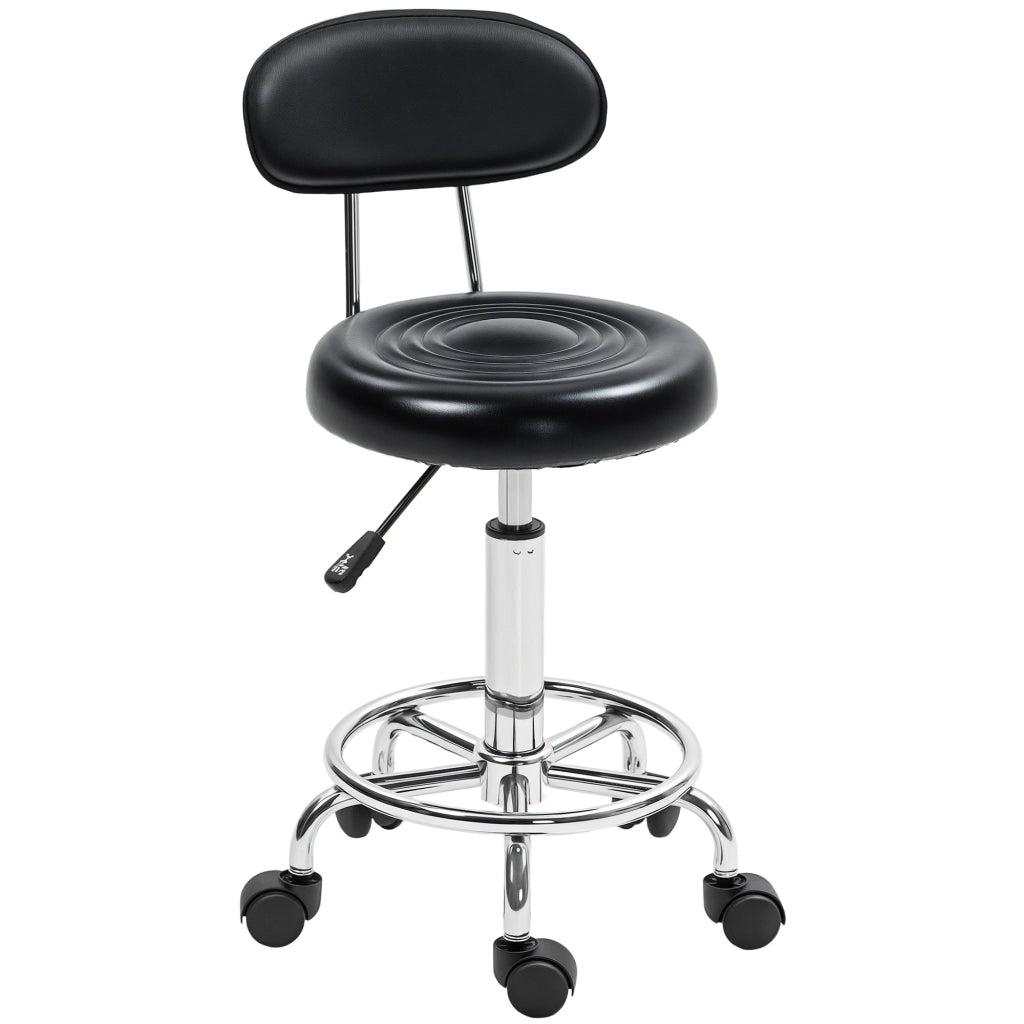 Sgabello Girevole con Schienale e Ruote ¨C zephmum ¨C Nero 32x40x70-86cm