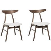 Set di 2 sedie da pranzo sedile in ecopelle bianca struttura in legno scuro design rustico senza braccioli