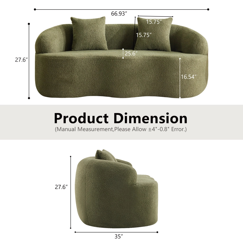Divano 2 Posti Curvo Verde con Cuscini ¨C MINIMAL ¨C Tessuto, Beige
