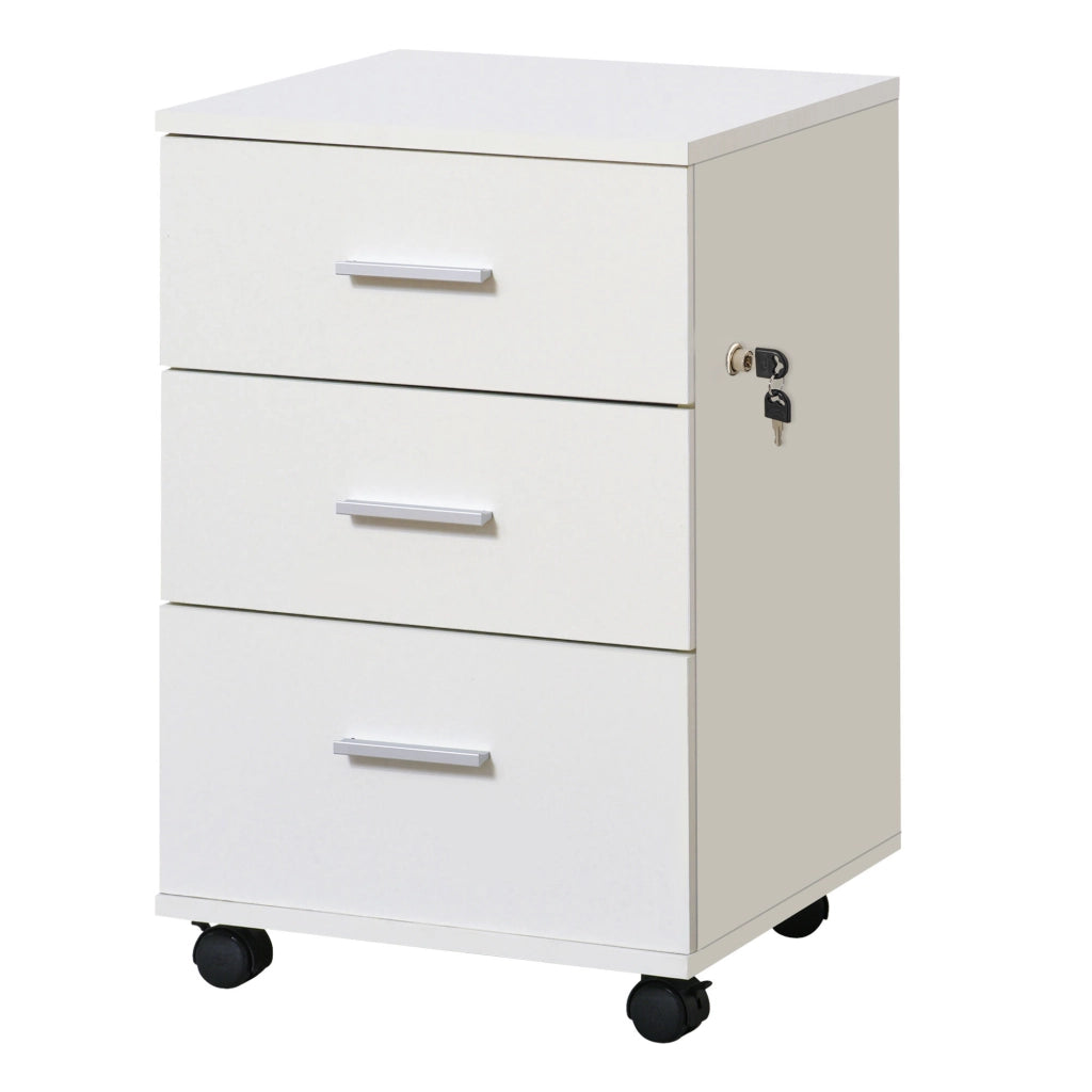 Cassettiera ufficio con serratura e rotelle ¨C Xylo ¨C 3 cassetti 40x40x61,5 cm bianco