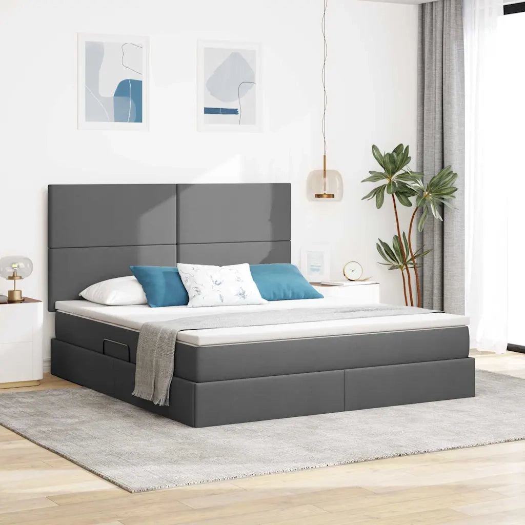 Letto con contenitore e LED con led Grigio scuro 160 x 200 cm 3372364
