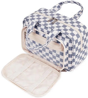 Borse da toeletta grandi per donne & grande borsa cosmetica, borse da toeletta per donne, borse da make-up per uomini & borse da toeletta grandi per bambini (grigio blu scacchiato)