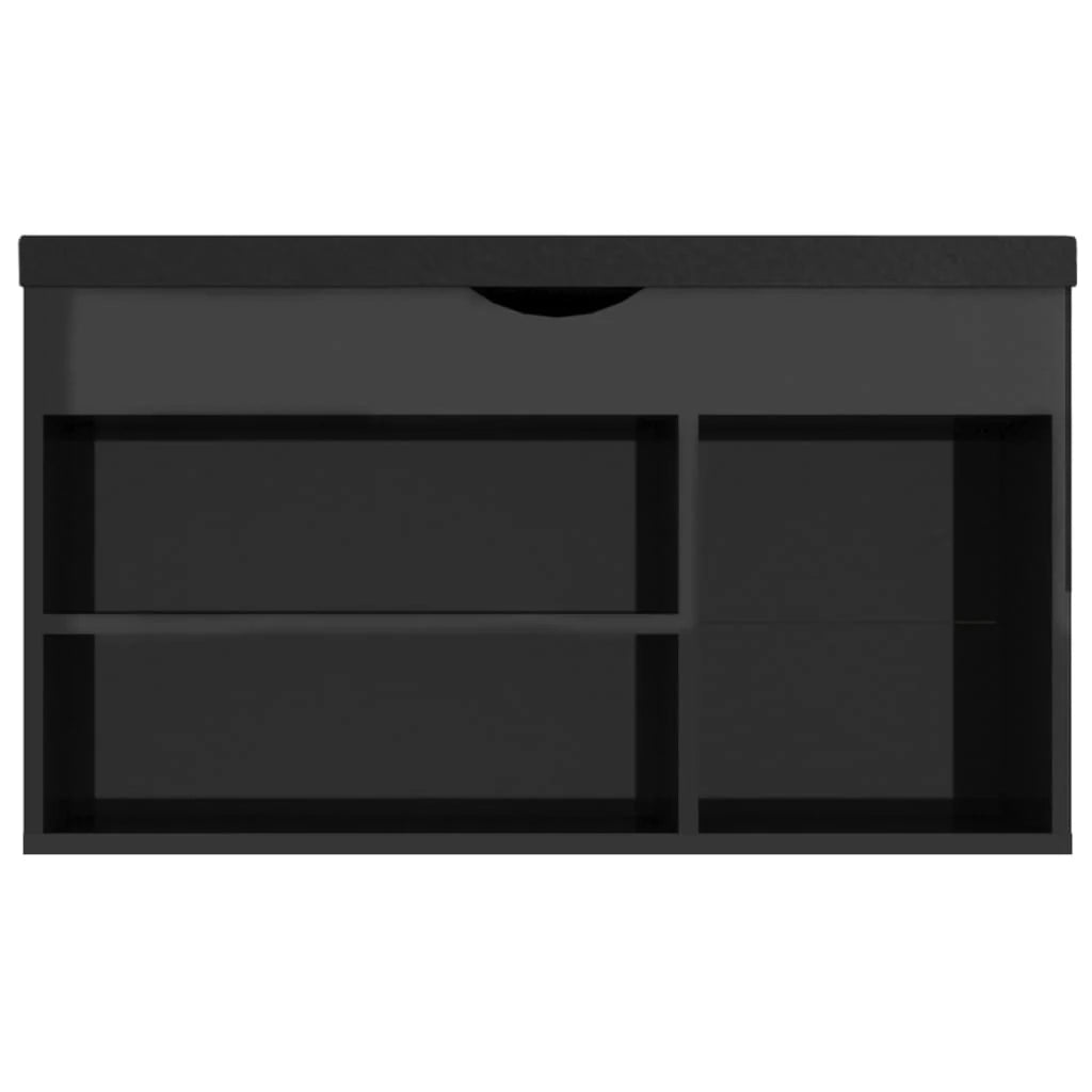 Panca per scarpe mobiletto porta-stivali cassettiera scaffale mobile per ingresso contenitore e cuscino legno ingegnerizzato nero lucido 02_0022957