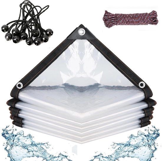 Zeppa trasparente con occhi, impermeabile, copertura da pioggia per mobili da giardino con corda a tenda e elastici, isolamento invernale per piante, serra, mobili da giardino