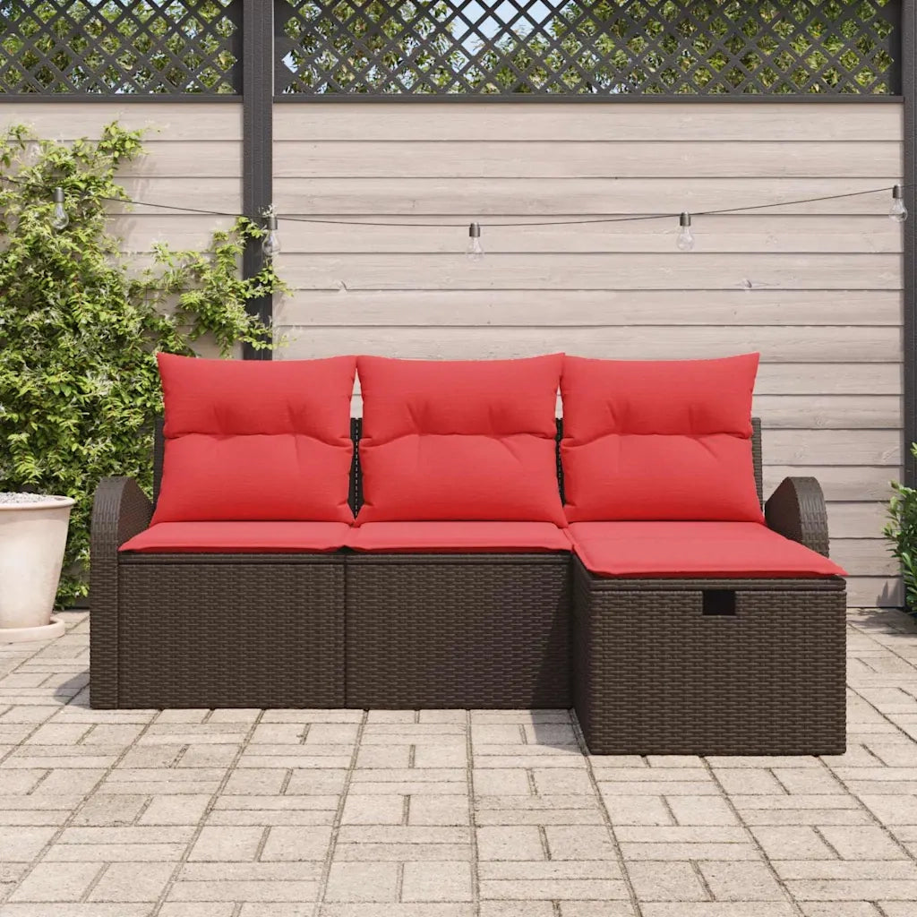 Set Divano da Giardino con cuscino 4 pcs Marrone polyrattan 3360385