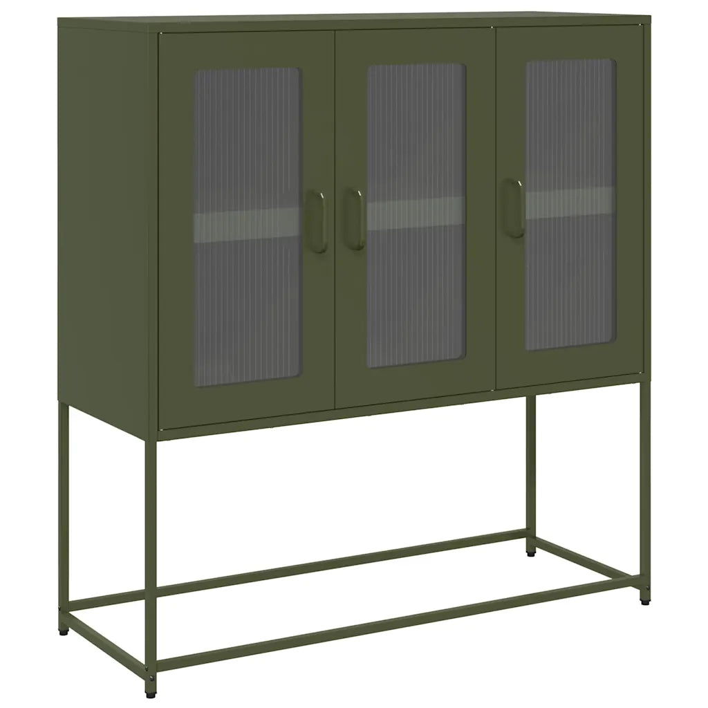 Credenza | Madia | Buffet da pranzo | Armadio da pranzo Verde Oliva 100,5x39x107 cm Acciaio Laminato a Freddo