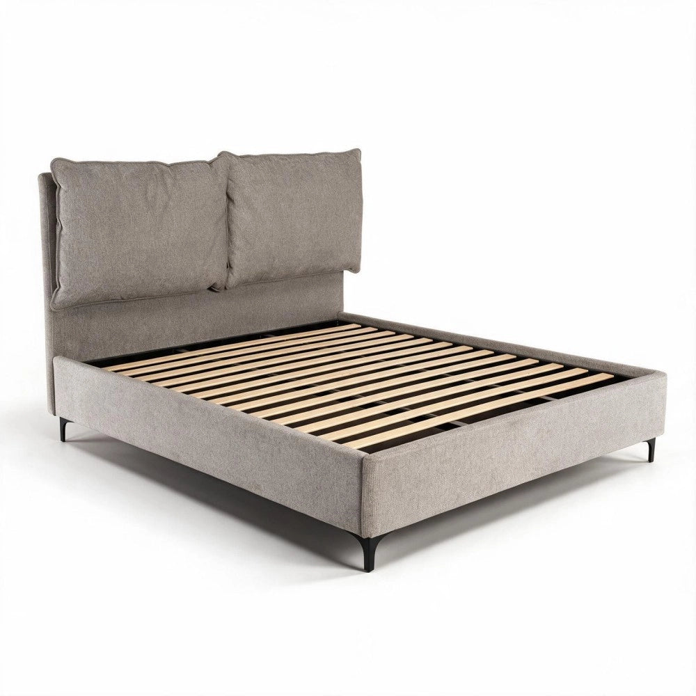 Letto Matrimoniale Vogue con Contenitore in Tessuto Tortora – Eleganza e Comfort con Cuscini Imbottiti