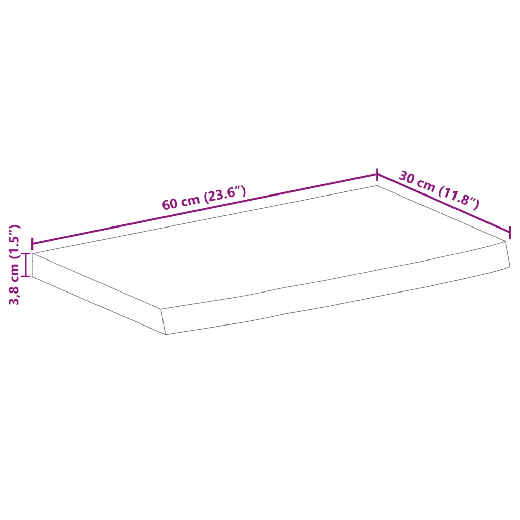 Piano Tavolo Bordi Vivi 60x30x3,8 cm in Legno Massello di Mango 370572