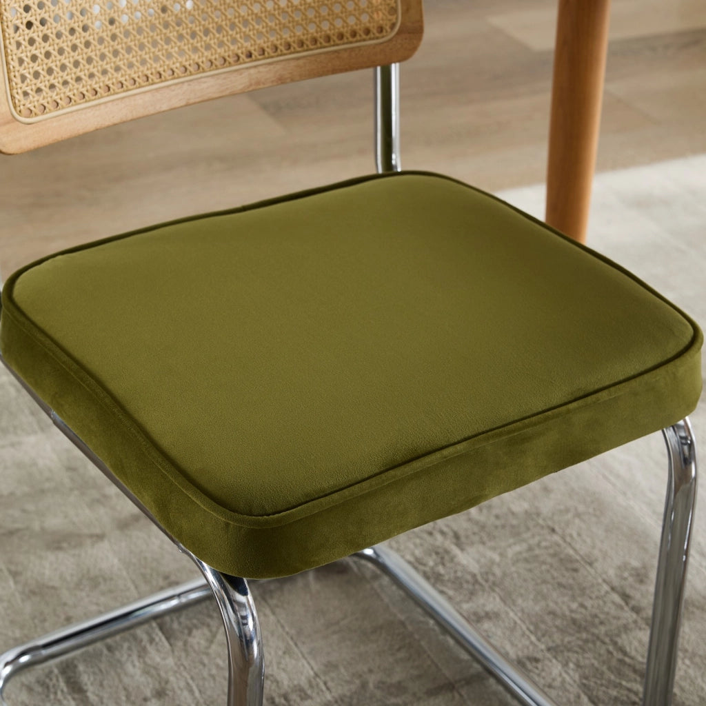 Set 2 Sedie da Pranzo in Velluto con Schienale in Rattan ¨C Xylo ¨C Verde, Gambe Cromate