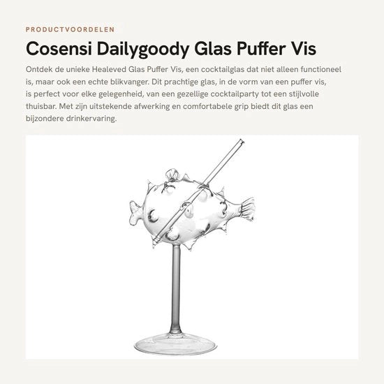 Goblet Puffer Vis Vorm - Cocktail - Vino - Drink - Design Creativo - Materiale di Qualità Premium