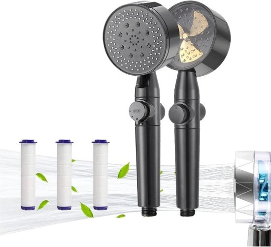 Douchekop a risparmio d'acqua, con filtro e propulsore, maniglia 360° girevole, douchekop economico con funzione di arresto, douchekop con protezione anticalcare, idoneo per la protezione della pelle e del capello (1 set grigio)