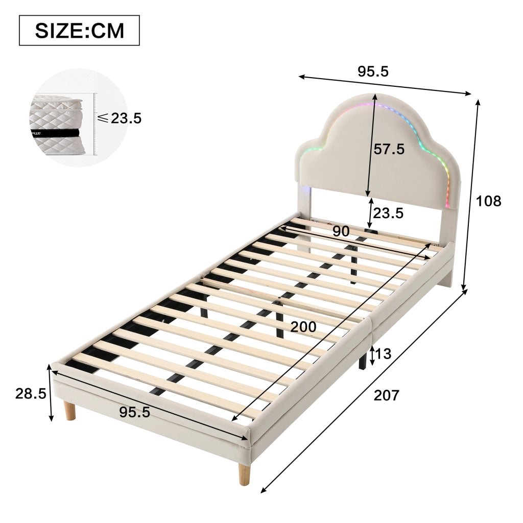 letto imbottito velluto beige 90x200 cm