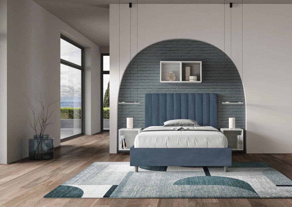 BS COM Letto una piazza e mezza contenitore imbottito 120x200 microfibra blu