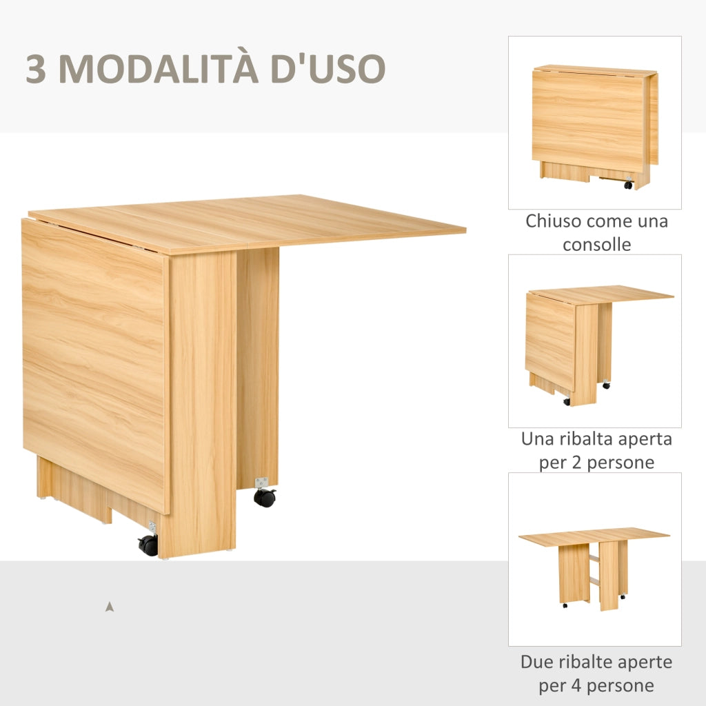 Tavolo da Pranzo Pieghevole con Ruote ¨C zephmum ¨C Legno 140x80x74 cm