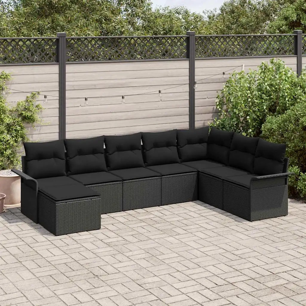 Set Divano da Giardino con cuscino 8 pcs Nero Poly Rattan