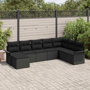 Set Divano da Giardino con cuscino 8 pcs Nero Poly Rattan