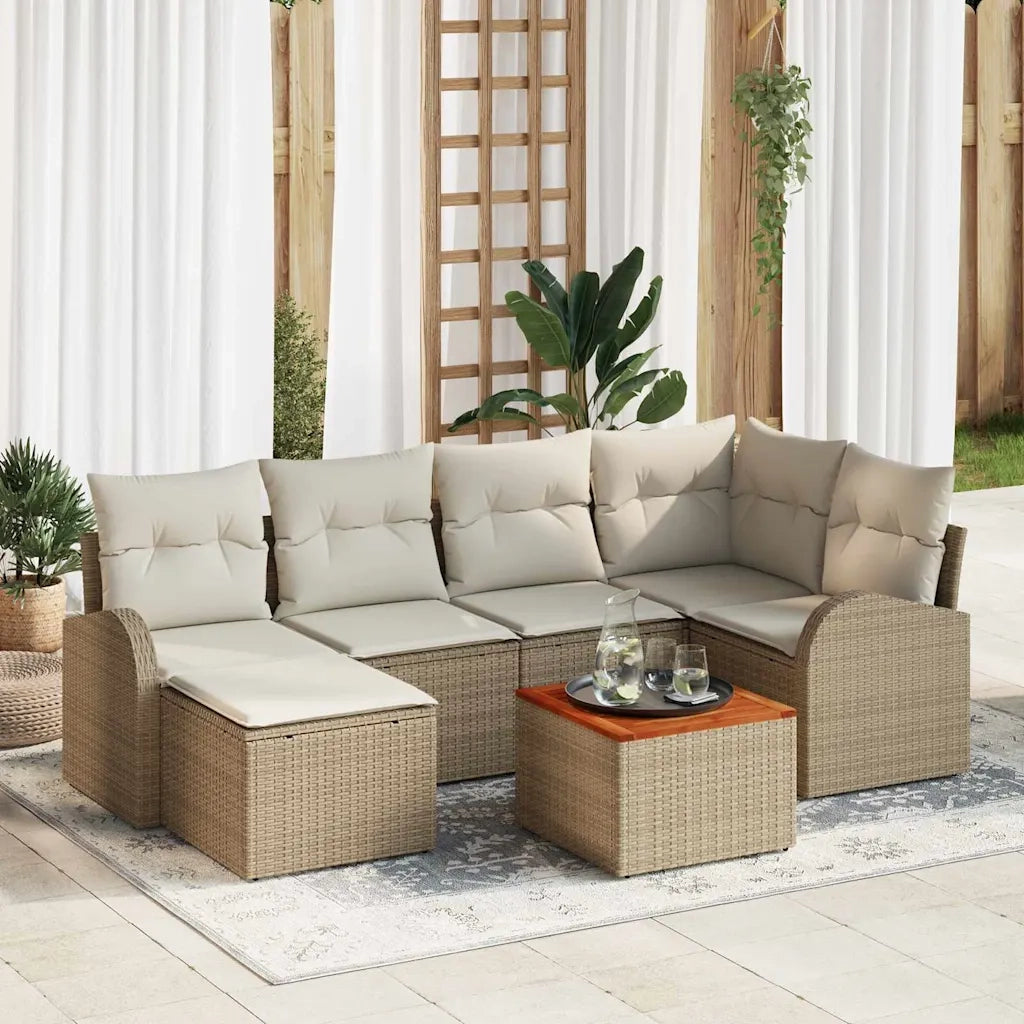 Set Divano da Giardino 7 pcs Beige e Crema polyrattan 3356272